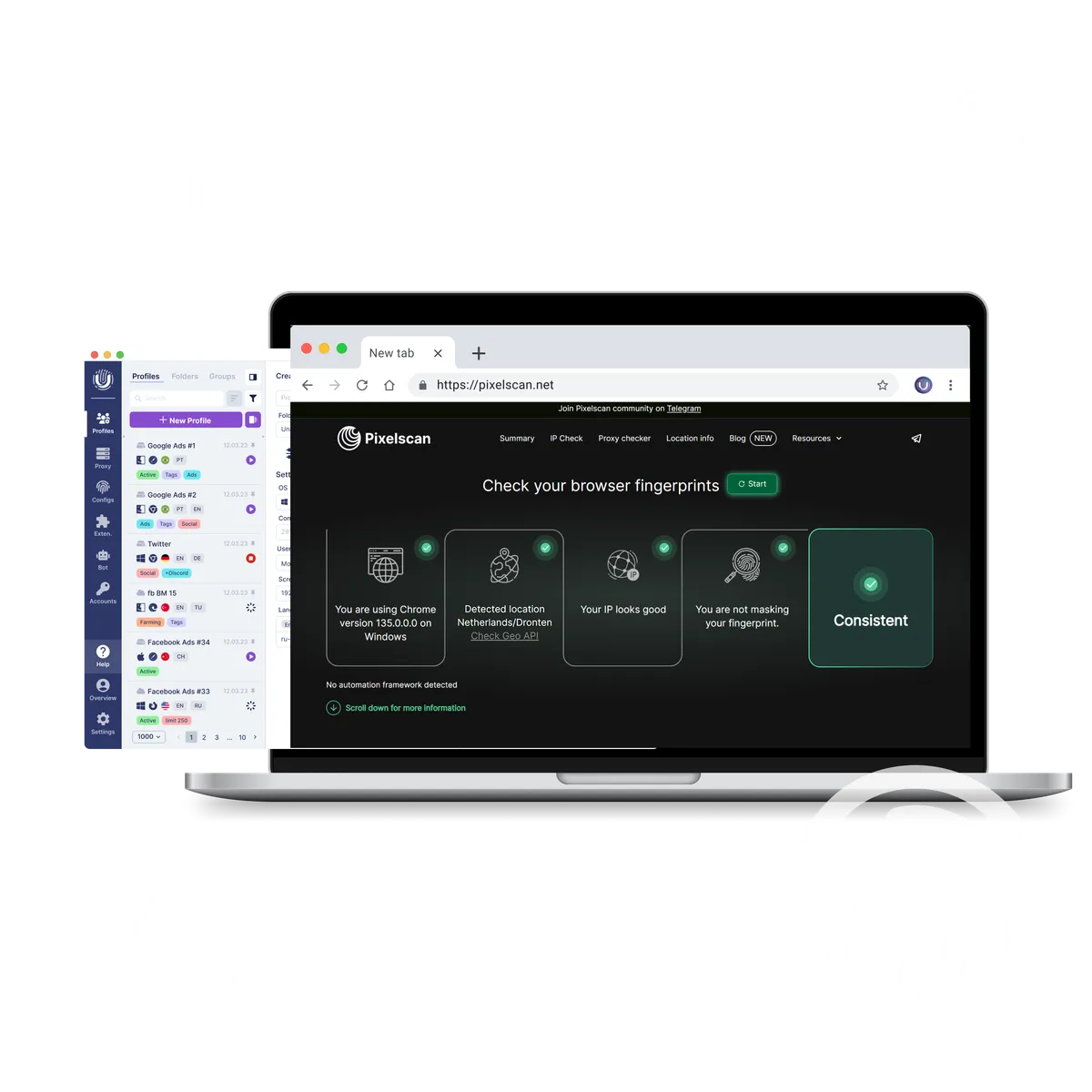 Anonymity check with Pixelscan and the Undetectable antidetect browser