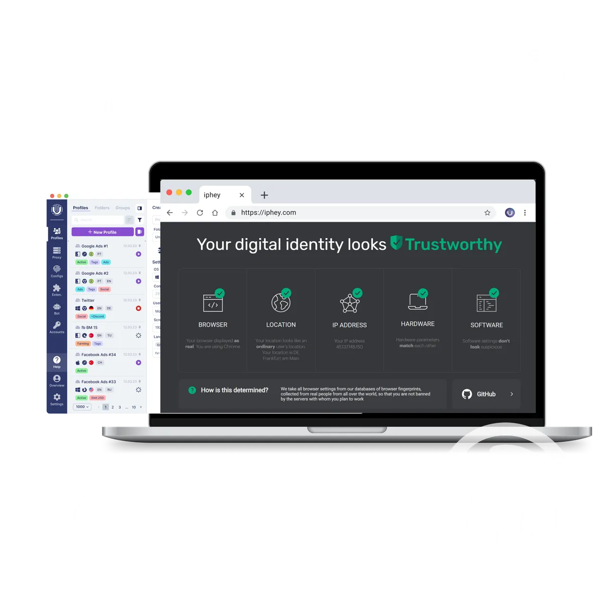 iphey.com + Undetectable: browser anonymity check